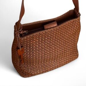 Fossil Woven Shoulder Bag with Leather strap and Iconic Wooden Key